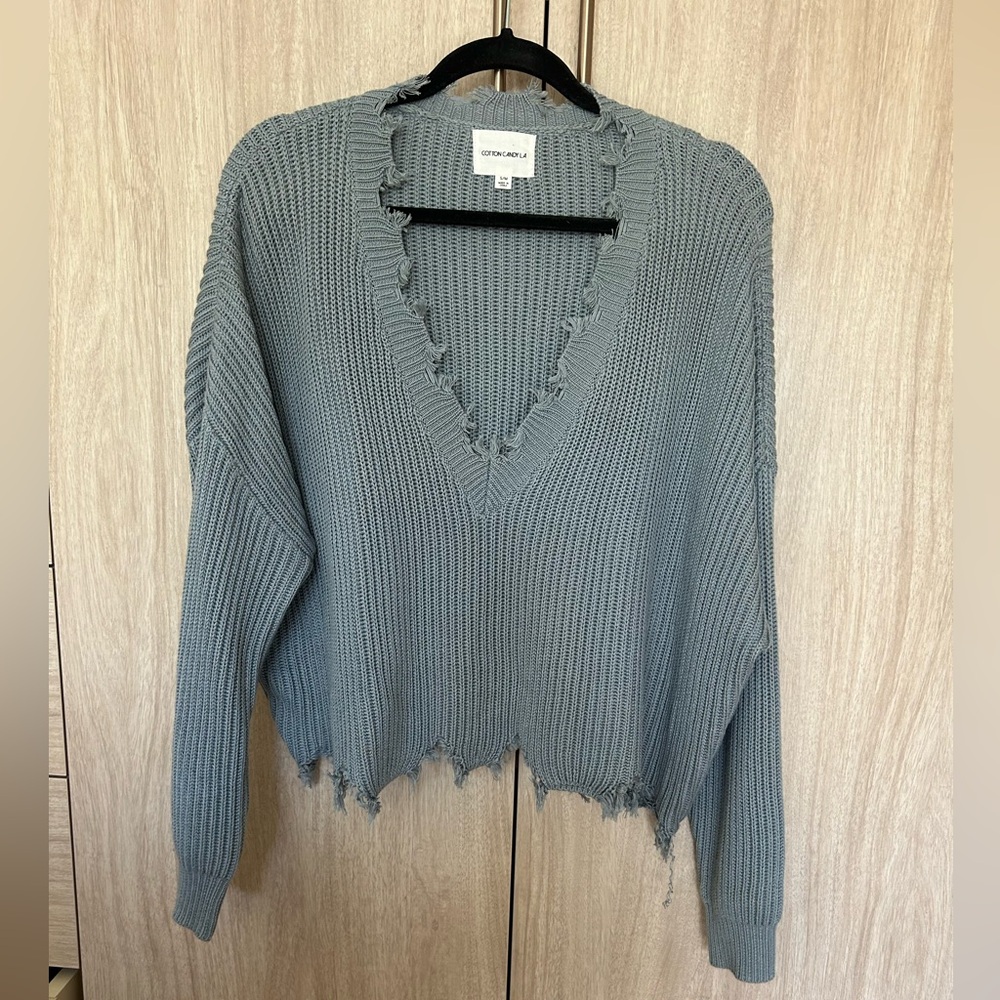 Zara Frayed Hem Gray Sweater